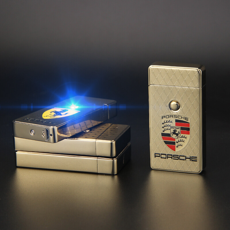 特灵 USB充电打火机套装 双电弧 电子烟具 防风点烟器 不用煤油气体 时尚创意个性打火机 双电弧车标baoshijie